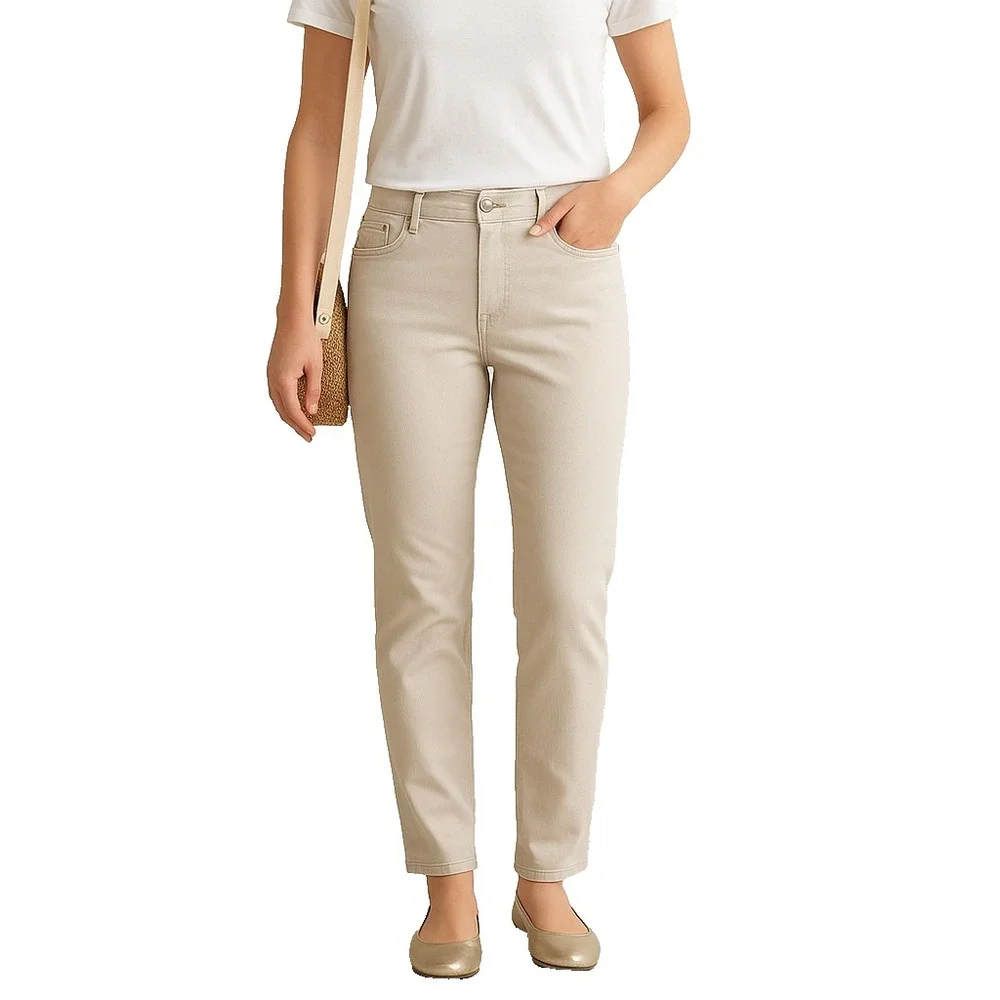 Beige Straight Leg Jeans 8/29 Nine West Mid Rise Stretch Embellished Pockets‎